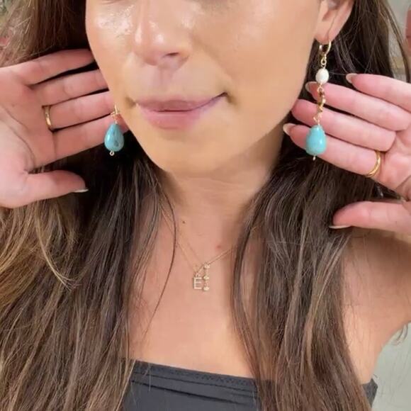 MAYAMAR Turquoise & Genuine Freshwater Pearl Drop Earrings -$138 MSRP - NEW - Picture 3 of 6